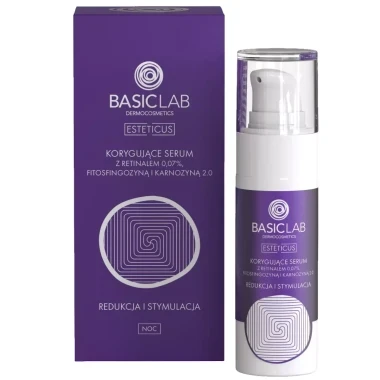 BASICLAB Korygujące serum z retinalem 0,07%, fitosfingozyną i Karnozyną 2.0 REDUKCJA I STYMULACJA 30 ml