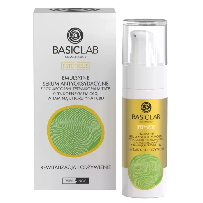 BASICLAB Emulsyjne serum antyoksydacyjne z 10% ascorbyl tetraisopalmitate rewitalizacja i odżywienie 30 ml