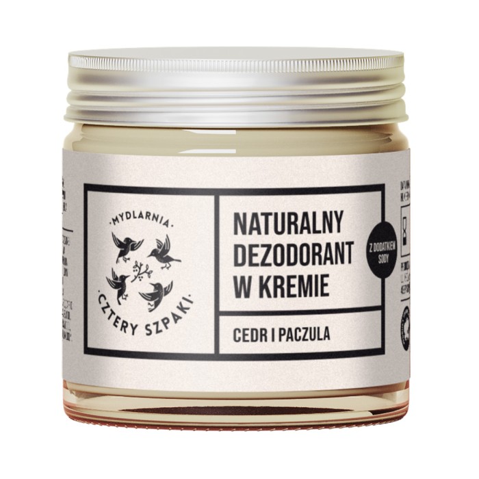 MYDLARNIA CZTERY SZPAKI Naturalny dezodorant w kremie Cedr i Paczula z dodatkiem sody 60 ml