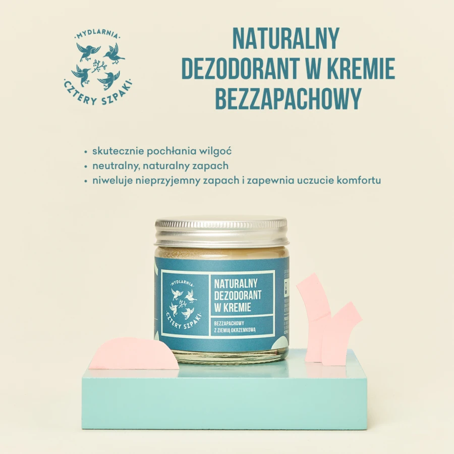 MYDLARNIA CZTERY SZPAKI Naturalny dezodorant w kremie bezzapachowy z dodatkiem sody 60 ml
