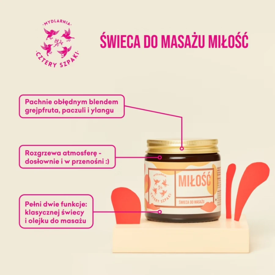 MYDLARNIA CZTERY SZPAKI Świeca do masażu MIŁOŚĆ 120ml