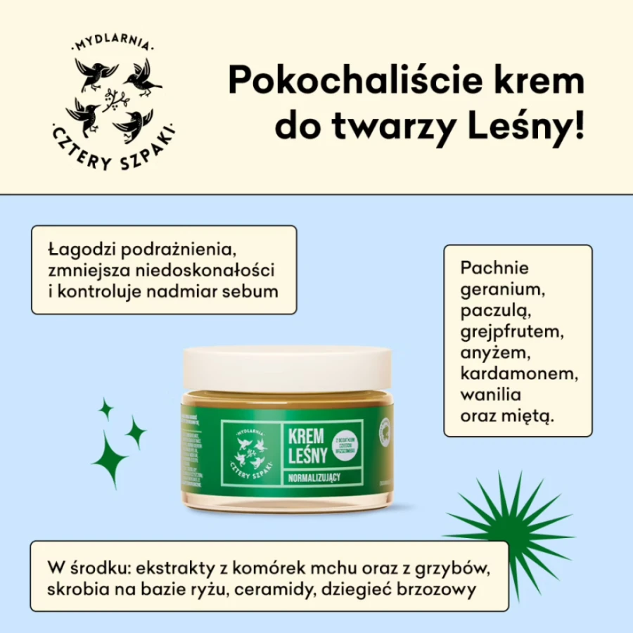 MYDLARNIA CZTERY SZPAKI Normalizujący krem do twarzy Leśny