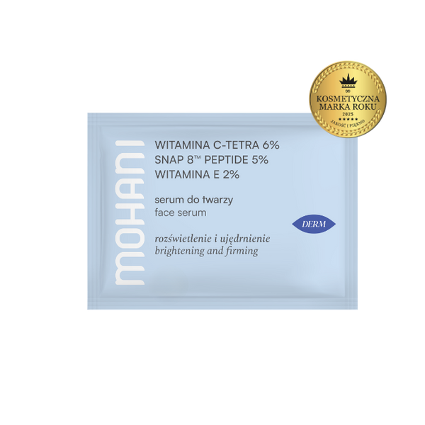 PRÓBKA MOHANI Napinająco-rozświetlające serum do twarzy z ultrastabilną Witaminą C TETRA 6%, neuropeptydem SNAP 8™ 5% i Witaminą E 2% 1,5 ml