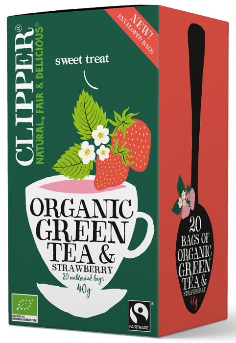 CLIPPER Herbata zielona z truskawką Fair Trade BIO (20 x 2 g) 40 g
