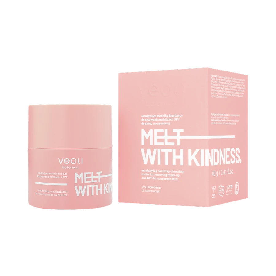 VEOLI BOTANICA MELT WITH KINDNESS Emulgujące masełko łagodzące do zmywania makijażu i SPF do skóry naczyniowej 40 g