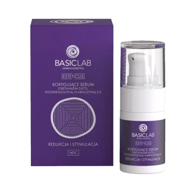 BASICLAB Korygujące serum z retinalem 0,07%, fitosfingozyną i Karnozyną 2.0 REDUKCJA I STYMULACJA 15 ml