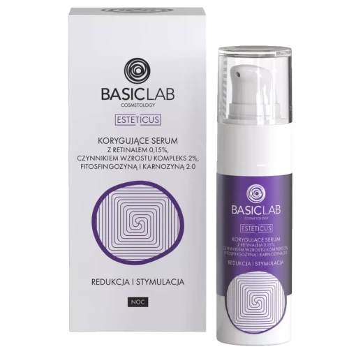 BASICLAB Korygujące Serum z Retinalem 0,15%, Czynnikiem Wzrostu Kompleks 2%, Fitosfingozyną i Karnozyną 2.0 30 ml