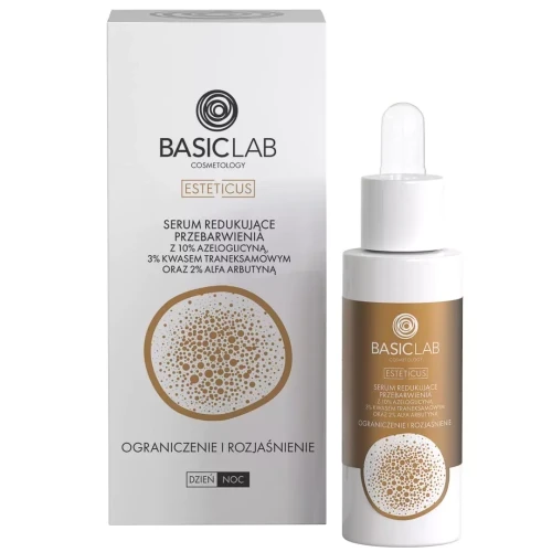 BASICLAB Serum redukujące przebarwienia z 10% azeloglicyną, 3% kwasu traneksamowego i 2% alfa arbutyny 30 ml