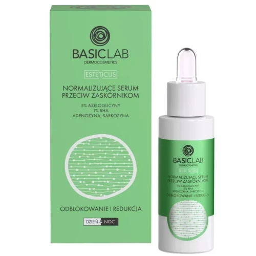 BASICLAB Normalizujące serum przeciw zaskórnikom z 5% Azeloglicyny i 1% BHA 30 ml