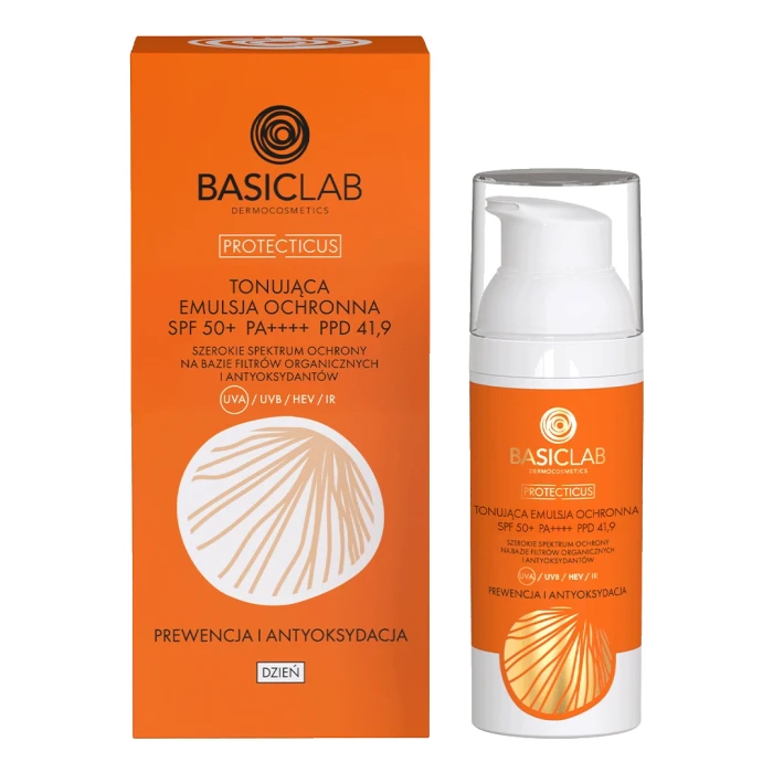 BASICLAB Tonująca emulsja ochronna SPF 50+ Prewencja i Antyoksydacja 50ml
