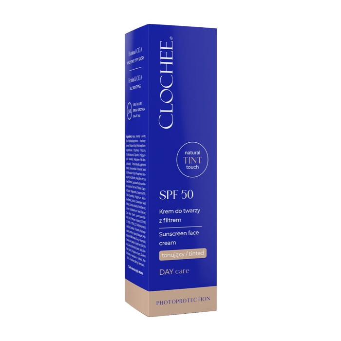CLOCHEE Krem do twarzy z filtrem SPF 50 – tonujący z ektoiną i CICĄ 50 ml