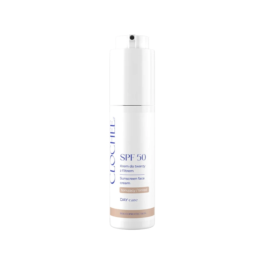 CLOCHEE Krem do twarzy z filtrem SPF 50 – tonujący z ektoiną i CICĄ 50 ml