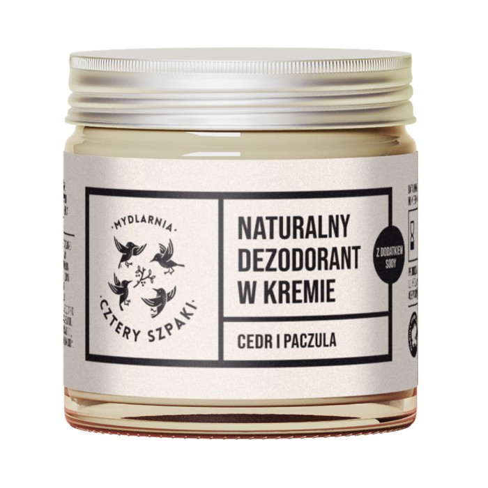 MYDLARNIA CZTERY SZPAKI Naturalny dezodorant w kremie Cedr i Paczula z dodatkiem sody 60 ml