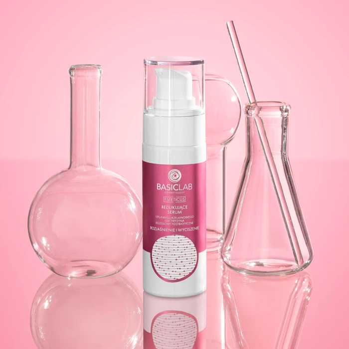BASICLAB Redukujące serum 15% kwasu azelainowego, Glicyryzyna, Egzosomy postbiotyczne, Rozjaśnienie i Wyciszenie 30 ml