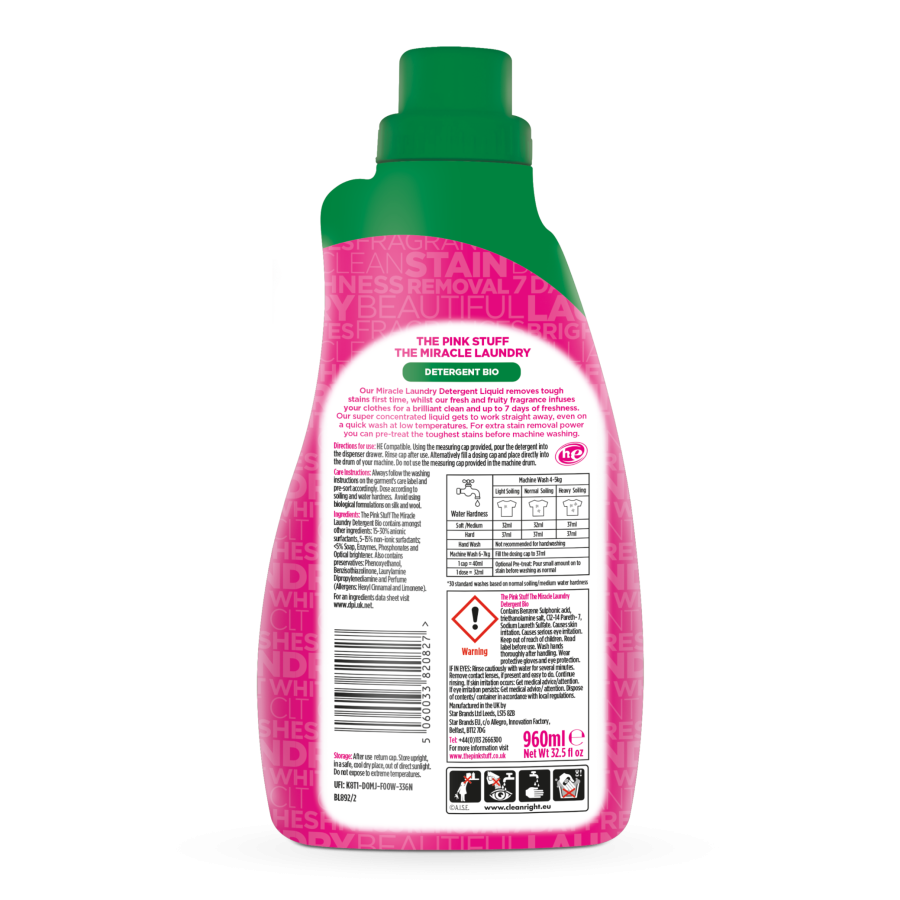 THE PINK STUFF Płyn do Prania Tkanin Uniwersalny Bio 30 Prań 960 ml