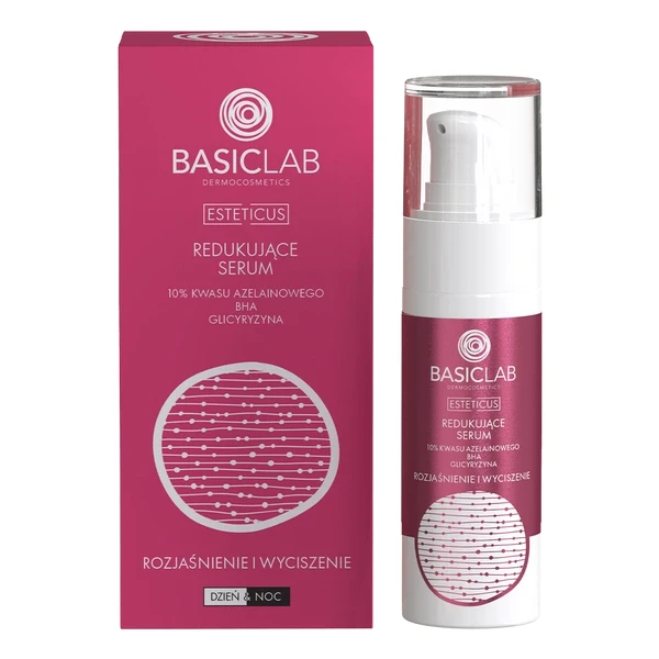 BASICLAB Redukujące serum 10% kwasu azelainowego, BHA, Glicyryzyna, Rozjaśnienie i Wyciszenie 30 ml