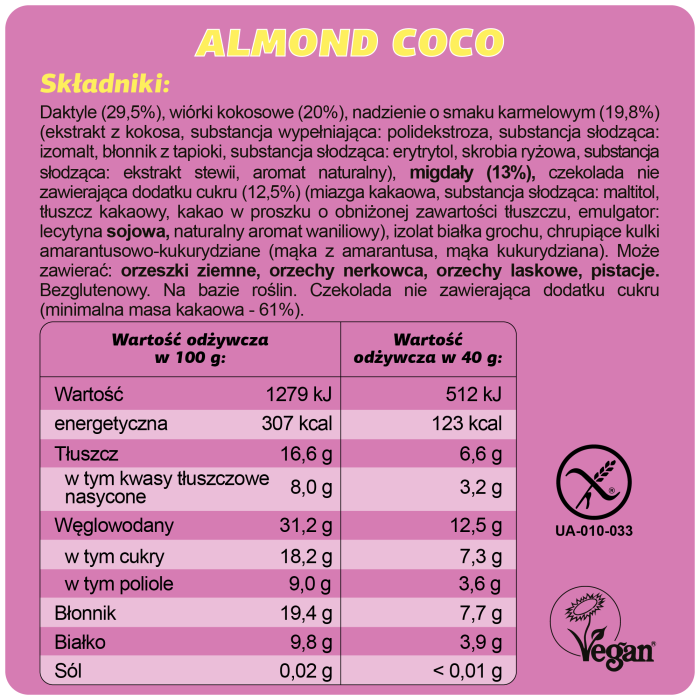 FIZI Baton w polewie czekoladowej Almond Coco 40 g