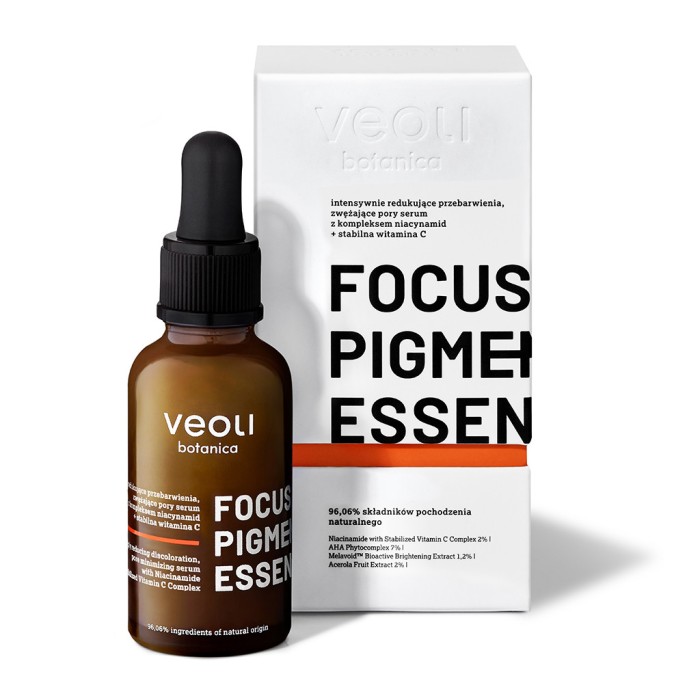 VEOLI BOTANICA FOCUS PIGMENTATION ESSENCE Intensywnie redukujące przebarwienia, zwężające pory serum z kompleksem niacynamid + stabilna witamina C 30 ml
