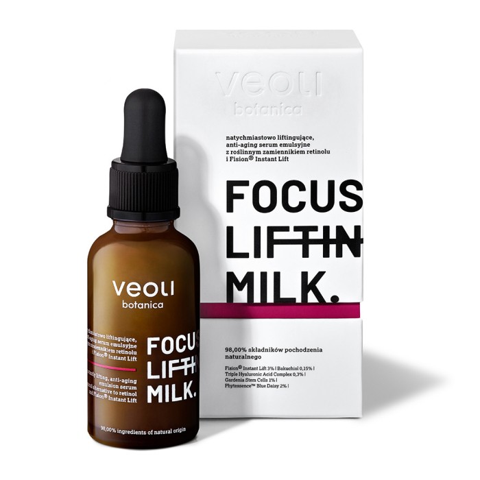 VEOLI BOTANICA FOCUS LIFTING MILK Natychmiastowo liftingujące, anti-aging serum emulsyjne z bakuchiolem i Fision™ Instant Lift 30 ml