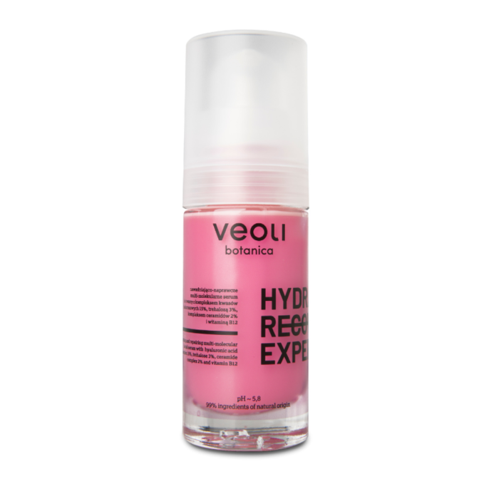 VEOLI BOTANICA HYDRA RECOVERY EXPERT Nawadniająco-naprawcze multi-molekularne serum do twarzy z kompleksem kwasów hialuronowych 15%, trehalozą 3%, kompleksem ceramidów 2% i witaminą B12 30 ml