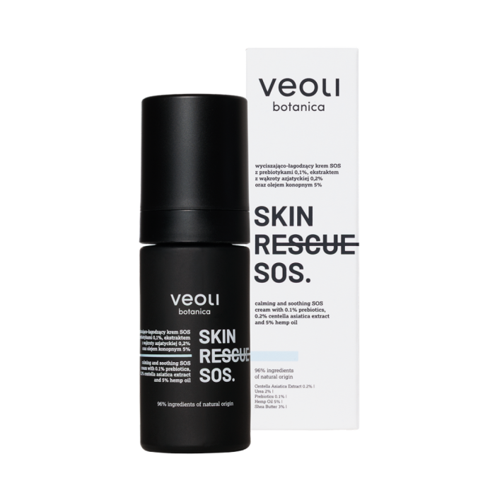 VEOLI BOTANICA SKIN RESCUE SOS Wyciszająco-łagodzący krem SOS z prebiotykami 0,1%, ekstraktem z wąkroty azjatyckiej 0,2% oraz olejem konopnym 5% 30 ml