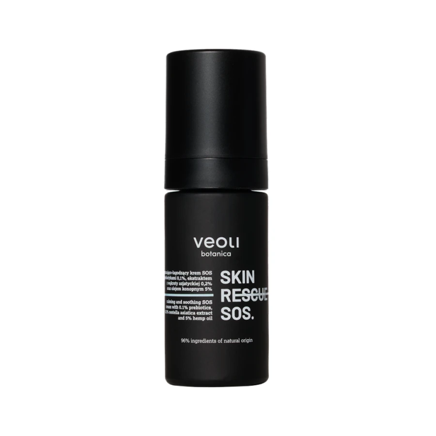 VEOLI BOTANICA SKIN RESCUE SOS Wyciszająco-łagodzący krem SOS z prebiotykami 0,1%, ekstraktem z wąkroty azjatyckiej 0,2% oraz olejem konopnym 5% 30 ml