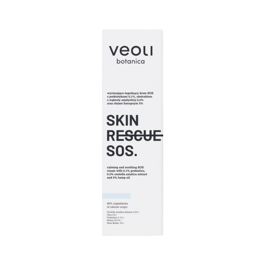 VEOLI BOTANICA SKIN RESCUE SOS Wyciszająco-łagodzący krem SOS z prebiotykami 0,1%, ekstraktem z wąkroty azjatyckiej 0,2% oraz olejem konopnym 5% 30 ml