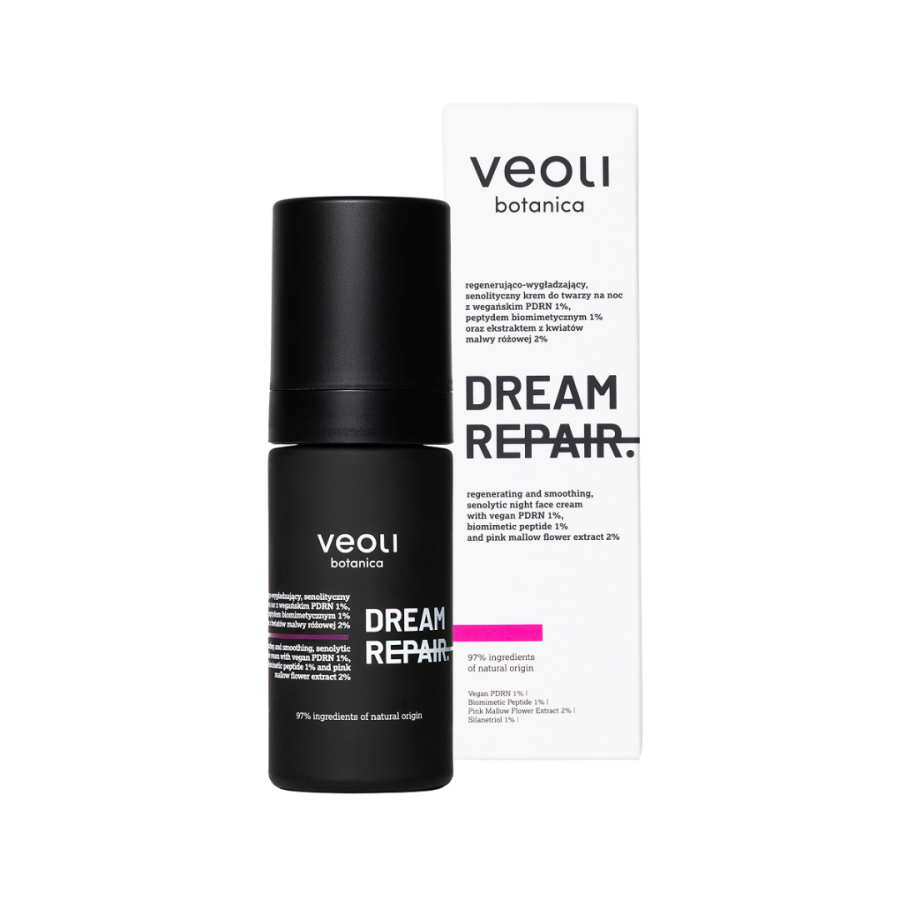 VEOLI BOTANICA DREAM REPAIR Regenerująco-wygładzający, senolityczny krem do twarzy na noc z wegańskim PDRN 1%, peptydem biomimetycznym 1% oraz ekstraktem z kwiatów malwy różowej 2% 30 ml