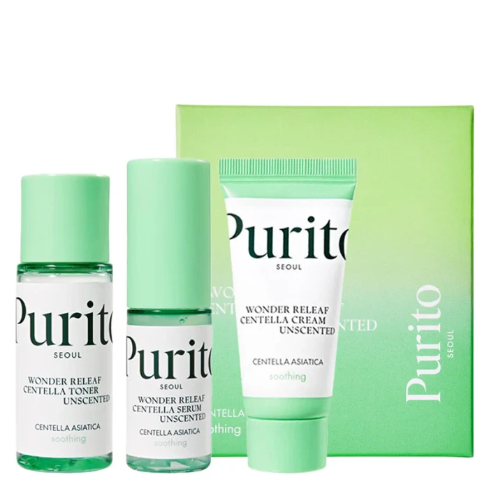 PURITO Wonder Releaf Centella Mini Kit Unscented Zestaw łagodzącej pielęgnacji - toner, serum i krem