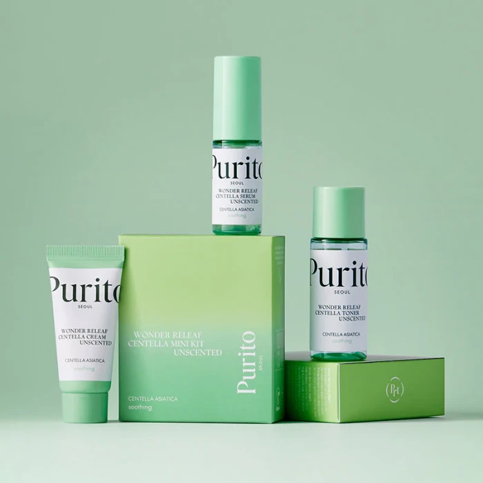 PURITO Wonder Releaf Centella Mini Kit Unscented Zestaw łagodzącej pielęgnacji - toner, serum i krem